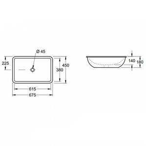 Раковина встраиваемая снизу 615(675)х380(450)хh140(180)мм, удинён.рычаг для пробки д/к, крепёж в компл., (цв.R1 white cer+),  ZZ Villeroy & Boch Loop & Friends 616320R1