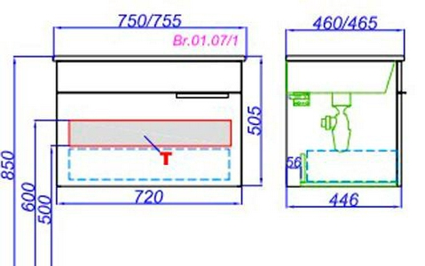 Тумба подвесная -75 см, цвет белый, БЕЗ раковины ZZ Aqwella Brig Br.01.07/1/W