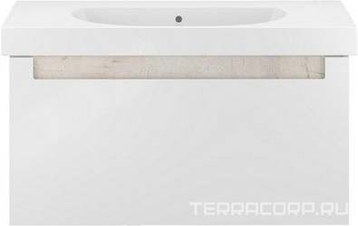 Тумба подвесная "BUONGIORNO" 100 см, с 1 выдвижным ящиком+1 внутренний ящик, БЕЗ раковины, сменная вставка цветов полоски цв.белый/полоска дуб XX