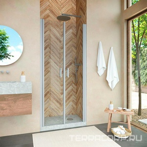 Душевая дверь 75x190 см  двустворчатая , распашные створки, профиль матовый хром, стекло прозрачное с покрытием QuickNano ZZ Vegas Glass Е2Р E2P 0075 07 01 QuickNano