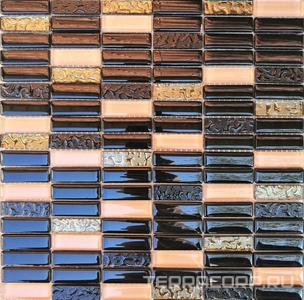 Мозаика Мастера Керамики Glass Мозаика 1084 микс черный-черный риф.верх-бежевый разбеленный-золото риф. низ15х48 ZZ30х30 XX Комбинированный 