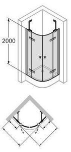 Дверь двустворчатая распашная с неподв.сегм. 900х900хh2000мм, R 500, проф/.хром, стекло 8/6mm, прозр Anti-Plaque, Huppe En/Eleg 1/4 круга ZZ Huppe Huppe Enjoy Elegance 3Т1502 092 322