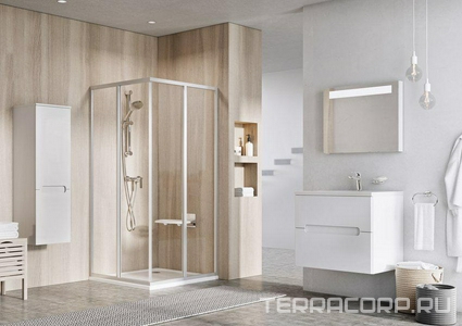 Душевой уголок  - 100 с угловым входом, профиль белый, полистирол  - Pearl, без поддона (1 шт.) ZZ Ravak SRV2-S 14VA010211