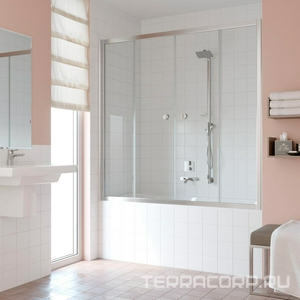 Шторка на ванну , 180x140 см, раздвижная, профиль хром, стекло прозрачное с покрытием QuickNano ZZ Vegas Glass Z2V Z2V 180 08 01 QuickNano