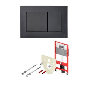 Комплект для установки подвесного унитаза,(застенный модуль,крепёж,прокладка звукоиз,панель 2-го смыва TECEnow пластик цв.ЧЁРНЫЙ МАТОВЫЙ), 2.0 Tece TECEbase 9400414