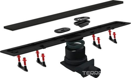 Дренажн.канал750мм,готов к-т,сифон d50 вых.вбок 48л/мин,затвор(сухой/гидро),мин h монтажа62мм, 2х стор.вставка цв.мат.хром/чёрн стекло)Confluo FrameKL Pestan Confluo Frameless Line 13701205