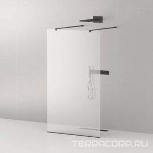 Душевая перегородка 1150хh1950мм, для 2-х стороннего входа, (стекло прозрач.8мм, поперечные кронштейны 750-1050мм, фурнит. цв.черный мат.),  ZZ Cezares Liberta LIBERTA-L-2-115-C-NERO