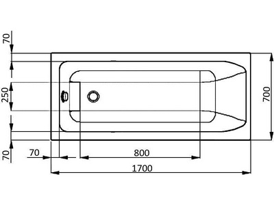 Ванна 1700х700хh450мм, прямоугольная, для встраивания (установка без панелей), без ножек арт.C895000 и слива-перелива, (акрил),  ZZ Ideal Standard Active K181701