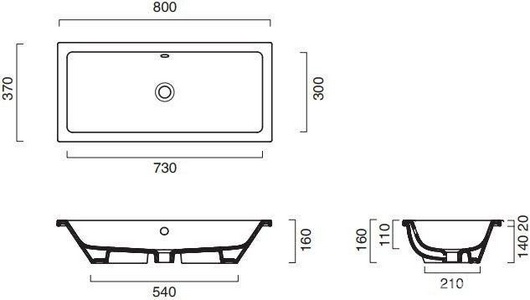 Раковина встраиваемая в столешницу снизу, прямоугольная 80х37cм, без отв. д/смесит., с переливом, без компл.крепл.арт.Z546883, (цв.белый), Zero New ZZ Catalano zero new 18037ZE00