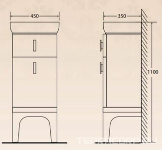 Шкаф напольный 450x350x1100мм, с одним выдв.ящиком и одной расп.дверкой, цв.белый глянец, ручки цв.хром,  ZZ BelBagno Prado PRADO-1100-AC-PC-BL ручки хром