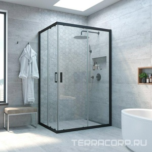 Душевое ограждение  NOVO, 120x100x190 см,  профиль черный матовый , стекло прозрачное, БЕЗ покрытия, ZZ Vegas Glass ZA-F ZA-F Novo 120*100 02М 01