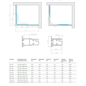Душевое ограждение  NOVO, 120x100x190 см,  профиль черный матовый , стекло прозрачное, БЕЗ покрытия, ZZ Vegas Glass ZA-F ZA-F Novo 120*100 02М 01
