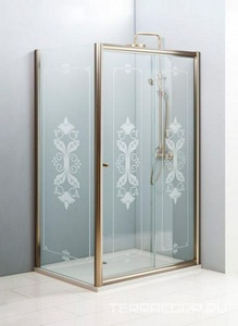 Душ.уголок 1200х900хh1950мм,прямоуг,одна сдвиж. дверь с неподв.сегм. и бок.стенкой, Правая/Левая,(ст.прозр.с мат.принтом 6мм, проф. бронза), GiubleoZZ Cezares Giubileo GIUBILEO-AH-1-120/90-SCORREVOLE-CP-Br