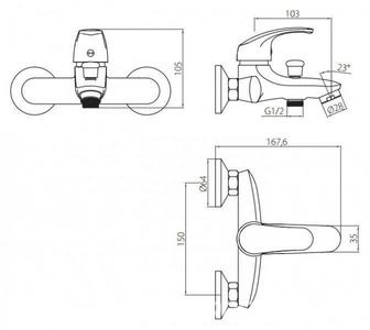 Смеситель для ванны/душа , с установочным комплектом, БЕЗ аксессуаров, хром XX RedBlu Palace One 411000064/411000000