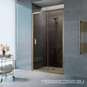 Дверь в нишу , 115x190 см, двухсекционная раздвижная, профиль бронза, стекло бронза с покрытием QuickNano ZZ Vegas Glass ZP ZP 0115 05 05 QuickNano