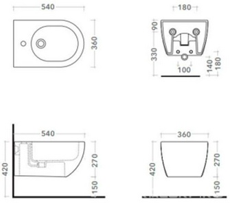Биде подвесное 54х36хh27см, крепёж в компл., (цв. белый), App ZZ Flaminia APP AP218