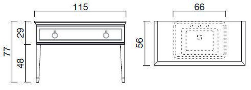 База под раковину (консоль) 115х56хh77см, с 1 выдв. ящиком, на 4-х ножках, без столешницы, под 1 раковину, (цв. Beige Lucido / золото),  ZZ Oasis Lutetia 0LTCN1151L G150 ORO