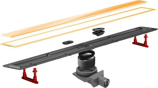 Дренажный канал 450хh71/117мм,готов компл,сифон d50 выход вбок 48л/мин,ножки, 2х сторон.решётка/полая под плитку(цв.золото 24К глянец)Prem Gold LineZZ Pestan Premium Gold Line 13100051