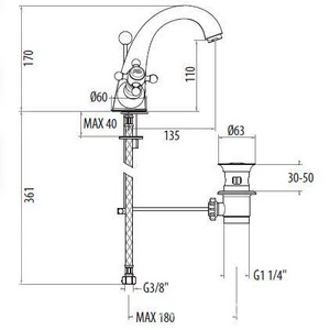 Смеситель для раковины, с д/к, (цв.бронза),  ZZ Gattoni Vivaldi 1232012V0