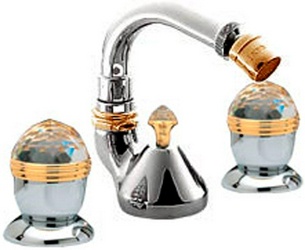 Смеситель для биде на 3 отв., с д/к, (цв. хром/золото), Okay Swarovski ZZ