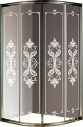 Душевой уголок 900х900хh1950мм, 1/4 круга, R550мм, две раздвижные двери, (стекло прозрачное с мат.узором, 8мм, фурнит. цв.бронза), Retro XX