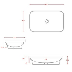 Раковина встраиваемая в столешницу сверху, прямоугольная 600х370мм, без отв. д/смесит., без перелива, (цв. белый),  ZZ ArtСeram Glo Evolution GIL005 01; 00