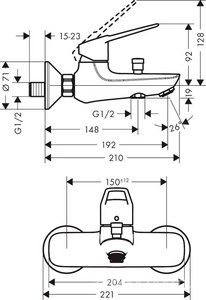 Смеситель для ванны, ручка петля, (цв.хром),  Hansgrohe Novus Loop 71340000