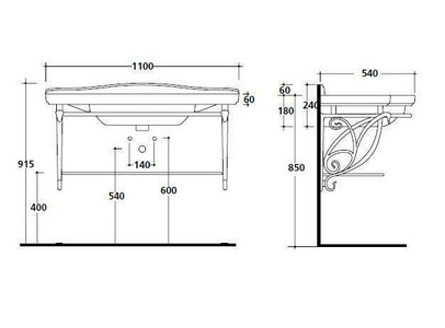 Структура подвесная для раковины 110см, с полотенцедержателем и полкой-решёткой (металл цв. алюминий античный), крепёж в компл.,  ZZ Galassia Ethos 8449