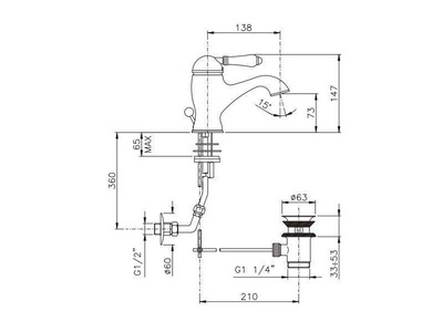Смеситель для раковины, с д/к, (цв.золото 24k, ручка ), Nicolazzi ZZ Nicolazzi Cristallo 3402 GO 33