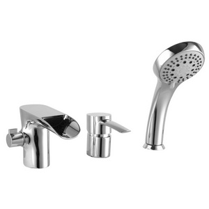Смеситель на борт ванны s, на три отверстия, душ гарнитур в компл., цв. хром, ZZ Lemark Atlantis LM3245C