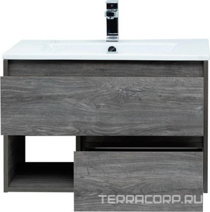 Тумба подвесная "" 75 см, цвет "дуб рошелье", БЕЗ раковины STWORKI Quadro 75, цв. темное дерево, ZZ STWORKI Карлстад 00249986