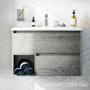 Тумба подвесная "" 75 см, цвет "дуб рошелье", БЕЗ раковины STWORKI Quadro 75, цв. темное дерево, ZZ STWORKI Карлстад 00249986