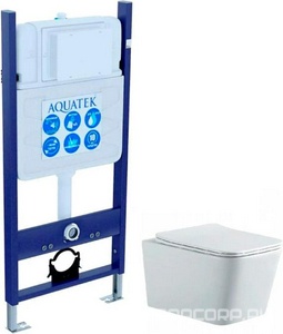Комплект: Унитаз подвесной ЛИБРА New компакт+ тонкое сиденье с микролифтом цв.белый + инсталляция + БЕЗ клавиши ZZ Акватек либра SET AQUATEK ЛИБРА N-14 cm