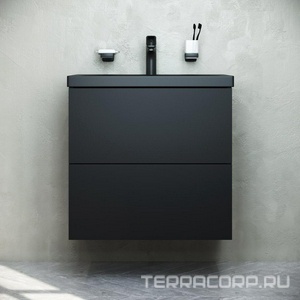 Тумба под раковину , подвесная, 60 см, 2 ящика push-to-open, цвет черный матовый, ZZ AMPM Gem M90FHX06022BM