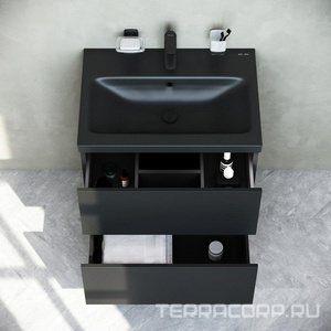 Тумба под раковину , подвесная, 60 см, 2 ящика push-to-open, цвет черный матовый, ZZ AMPM Gem M90FHX06022BM