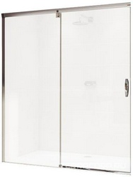 Дверь раздв. односекц. с неп/сегм., НЕСТАНДАРТ!!! 1925xh2000мм, креп/лев, (стек/прозр. Anti-Plaque 6мм, Soft open/close, проф цв. глянц. хром),HuppeXX