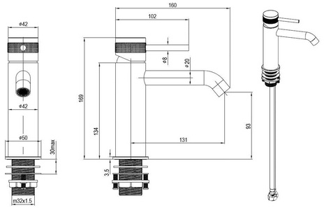 Смеситель для раковины, без д/к, (цв.браш.никель),  Allen Brau Priority 5.31A01-BN
