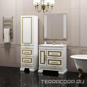 Пенал  напольный 488*1800*399 мм, левый, цвет белый/золотая патина ZZ Opadiris Оникс Z0000005741