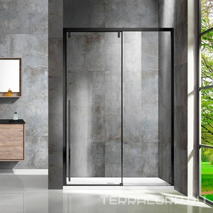 Дверь для душа, в нишу 1300хh1950мм, раздвижн., 1 дверь, 1 неподв.секц, правая/левая, (стек.прозрачн. 8мм Easy Clean, фурн.цв.черный матов),  ZZ Vincea Lugano VDS-1L130CLB-1