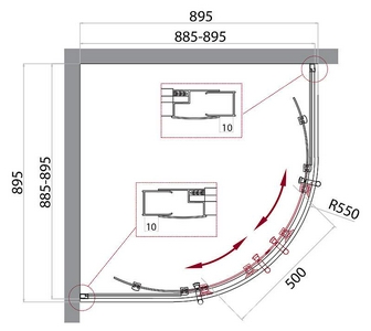 Душевой уголок 900х900хh1950мм, 1/4 круга, R550мм, (стекло прозрачн.5мм, фурн.цв.черный матовый),  ZZ BelBagno Uno-195 UNO-195-R-2-90-C-NERO