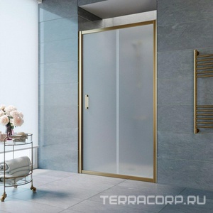 Дверь в нишу , 105x190 см, двухсекционная раздвижная с покрытием QuickNano, профиль бронза, стекло сатин ZZ Vegas Glass ZP ZP 0105 05 10 QuickNano