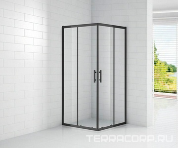 Душевой уголок 1000х1000хh1900мм, квадрат, 2 сдвиж. дверцы с 2 неподв. сегментами, (стекло прозрачное 6мм, фурн.цв.черный матовый),  ZZ Cezares Eco ECO-O-A-2-100-C-NERO