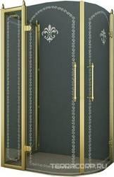 Душевое ограждение пристенное 1200х900хh2020мм, две распашные двери, (стекло прозрачное с матовым узором, фурнит. цв.бронза), Retro XX