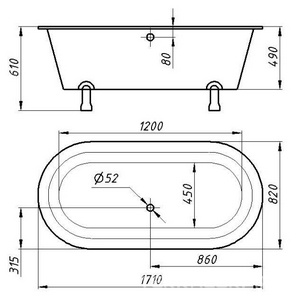 Ванна из искусственного камня Фэма  2 белая, белые ножки 171x82x49 Фэма Феррара 