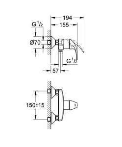 Смеситель для душа, БЕЗ душевого гарнитура, хром ZZ Grohe BauCurve 32807000 / 23631000