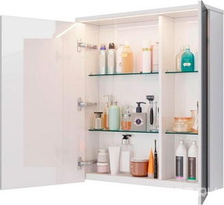 Зеркало-шкаф   70х80 см 2-х дверный, с козырьком-подсветкой, с розеткой, ца. белый, ZZ Lemark ZENON LM70ZS-Z