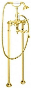 Смеситель для ванны, напольный, поворотный излив, трубы 2шт., шланг, лейка в компл.,  (цв.золото),  ZZ Cezares Nostalgia NOSTALGIA-VDP2-03/24-M