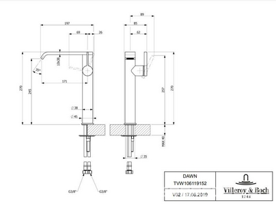 Смеситель для раковины, Высокий, без д/к, (цв.хром),  ZZ Villeroy & Boch Dawn TVW10611915261