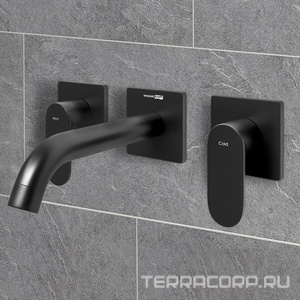 Смеситель встраиваемый в стену для раковины, с внутренней частью, цв.черный ZZ Wasserkraft elbe 7445