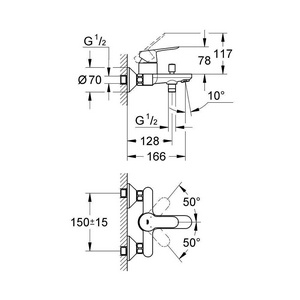 Смеситель для ванны и душа, однорычажный, БЕЗ душ.гарн., хром Grohe BauEdge 23334000